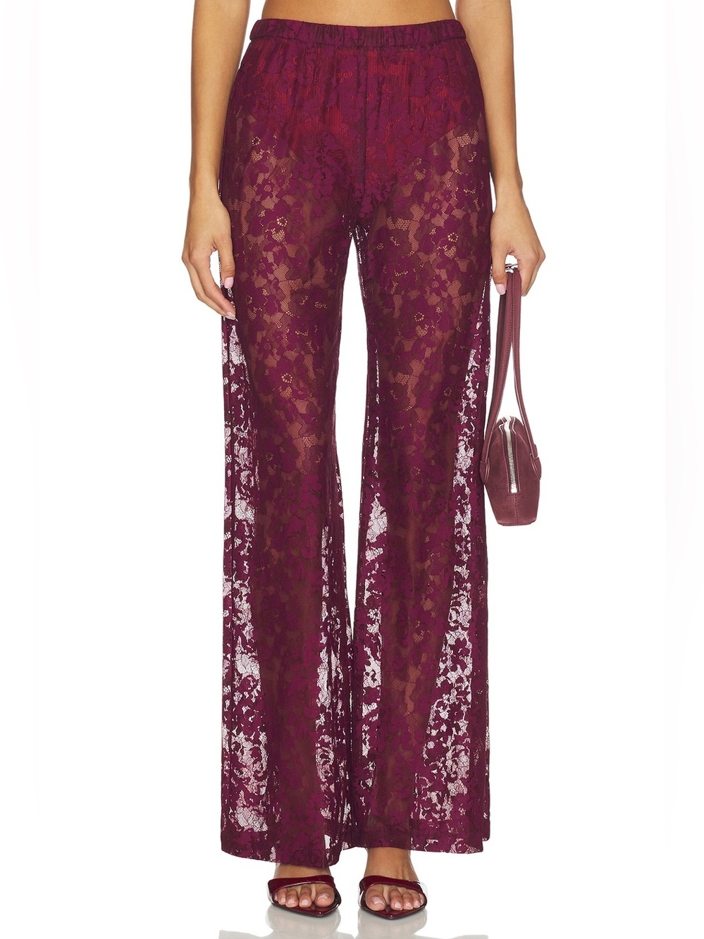Amanda Uprichard X REVOLVE Mariko Pant Lace Semi-Sheer Wine Red Wide Leg Size S